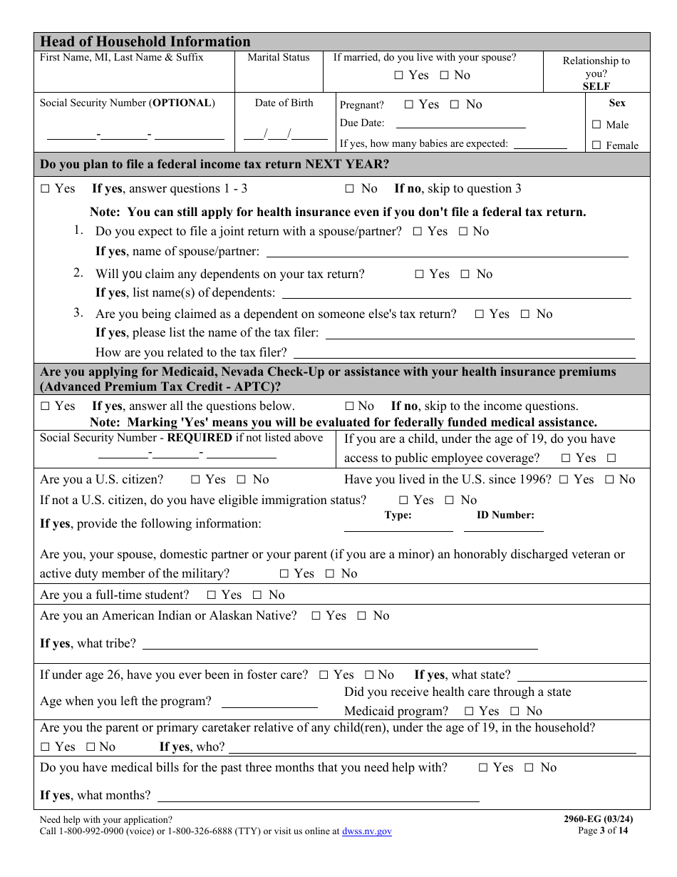 Form 2960-EG Application for Health Insurance - Nevada, Page 3