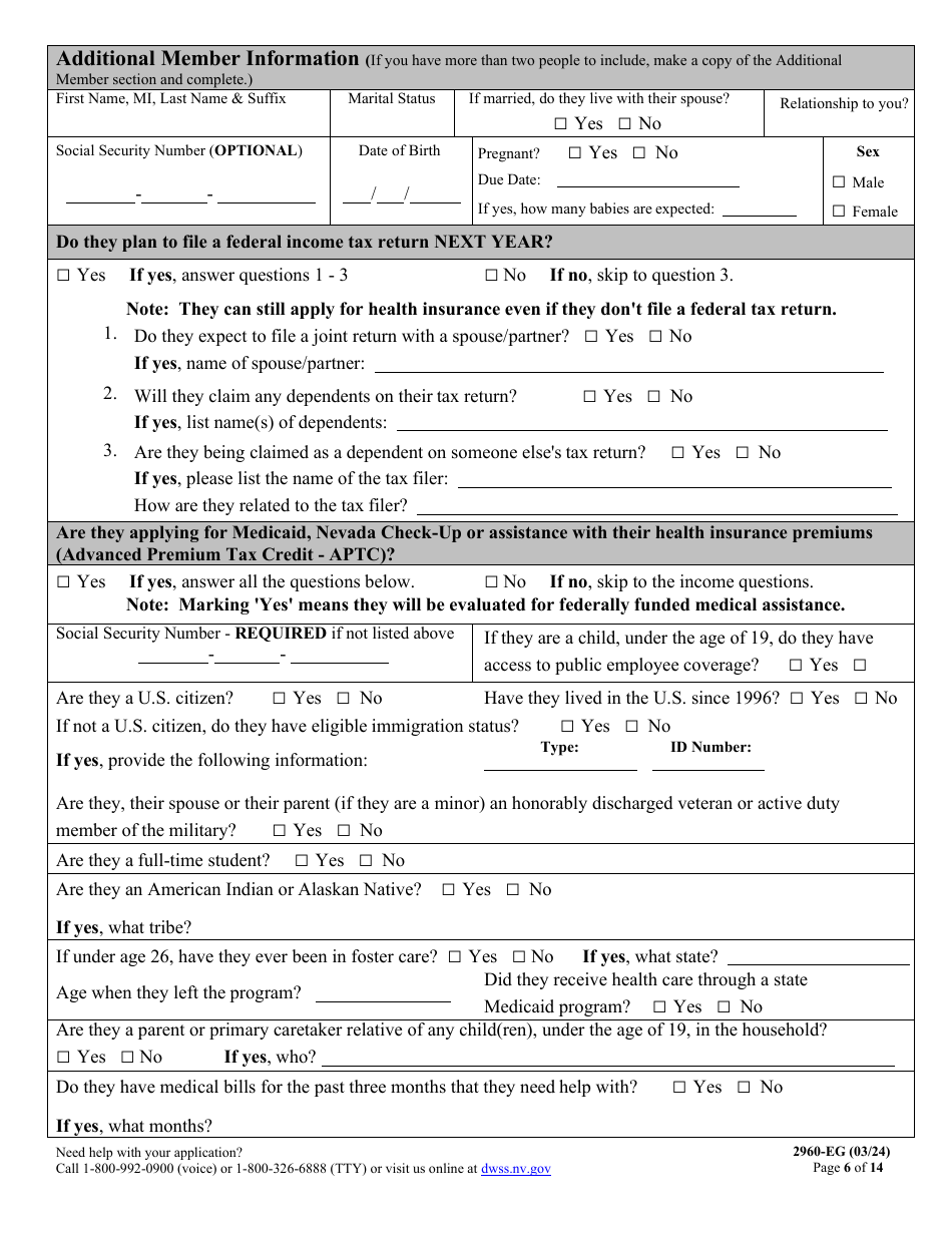 Form 2960-EG Application for Health Insurance - Nevada, Page 6