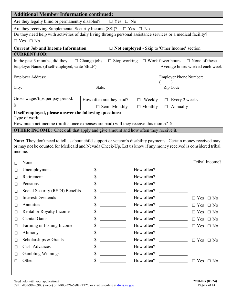 Form 2960-EG Application for Health Insurance - Nevada, Page 7