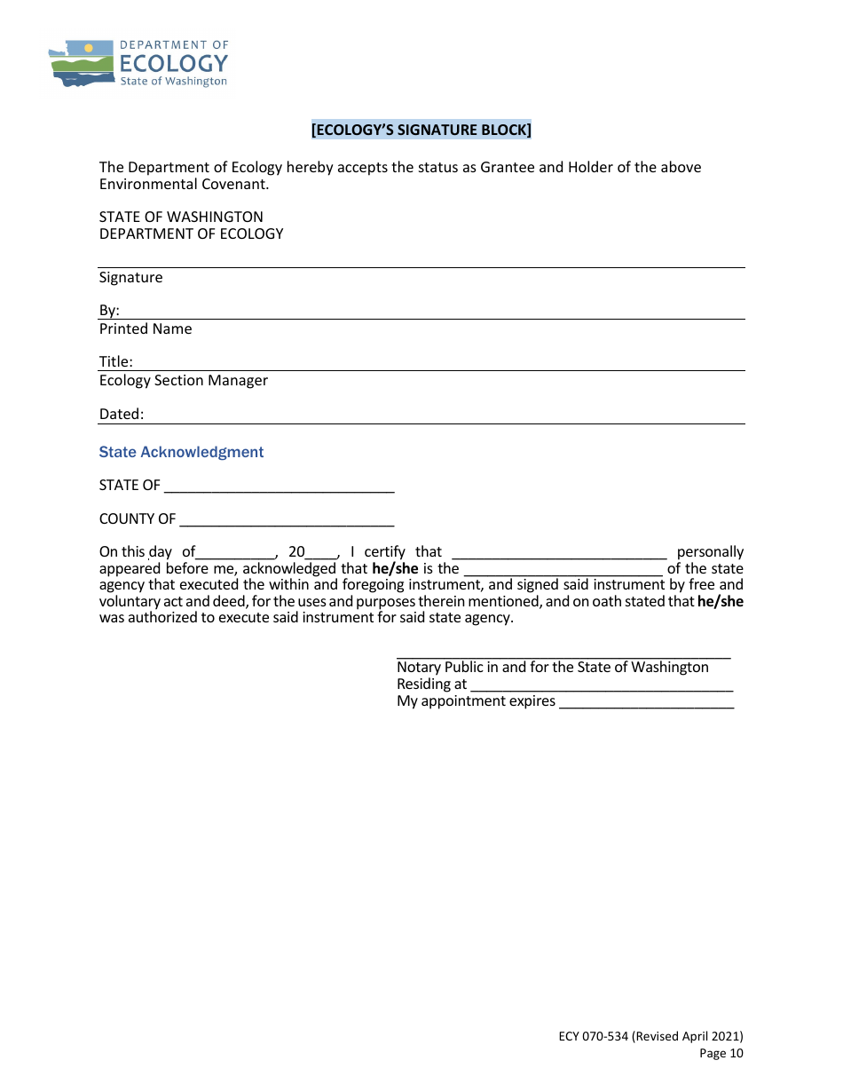 Form ECY070-534 - Fill Out, Sign Online and Download Fillable PDF ...