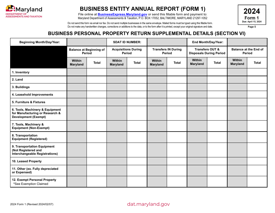 Form 1 download fillable pdf or fill online business entity annual