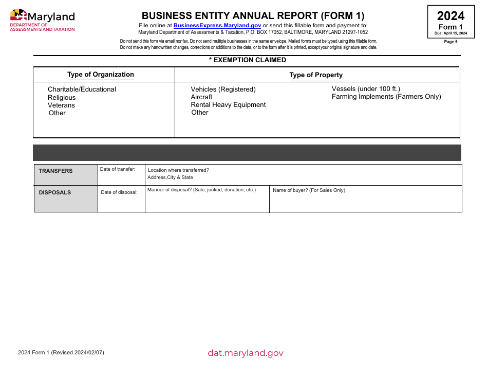 Form 1 download fillable pdf or fill online business entity annual