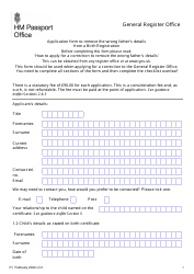 Application Form to Remove the Wrong Father&#039;s Details From a Birth Registration - United Kingdom
