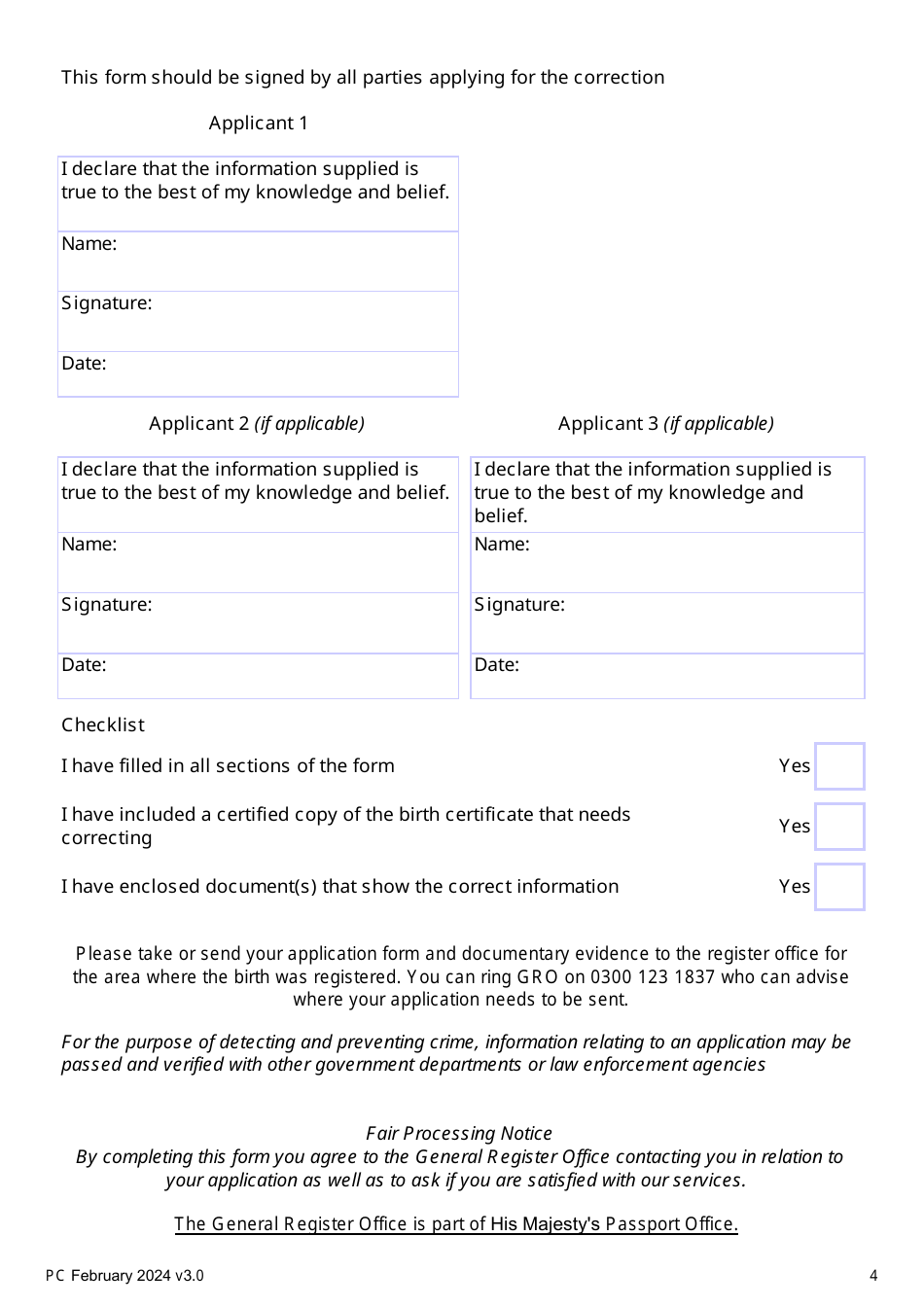 Application Form to Remove the Wrong Fathers Details From a Birth Registration - United Kingdom, Page 4