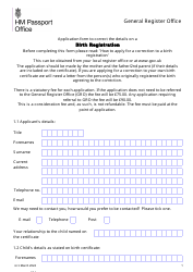 Form BC2 Application Form to Correct the Details on a Birth Registration - United Kingdom