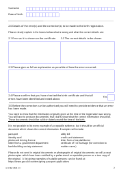 Form BC2 Application Form to Correct the Details on a Birth Registration - United Kingdom, Page 2