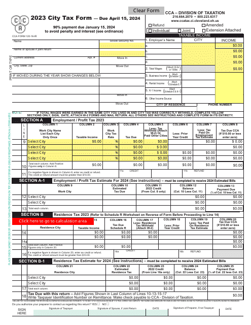 CCA Form 120-16-IR Individual City Tax Form - City of Cleveland, Ohio, 2023