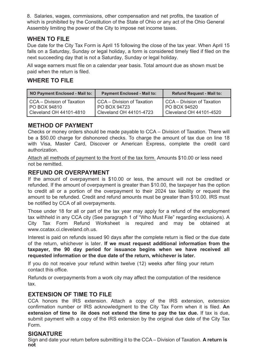 Individual Tax Form Instruction Booklet - City of Cleveland, Ohio, Page 4