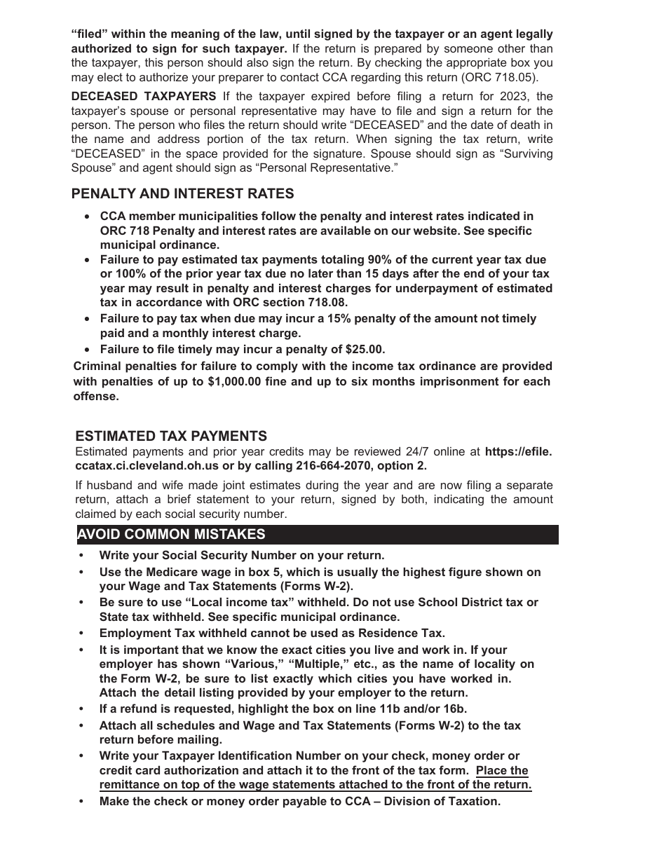 Individual Tax Form Instruction Booklet - City of Cleveland, Ohio, Page 5