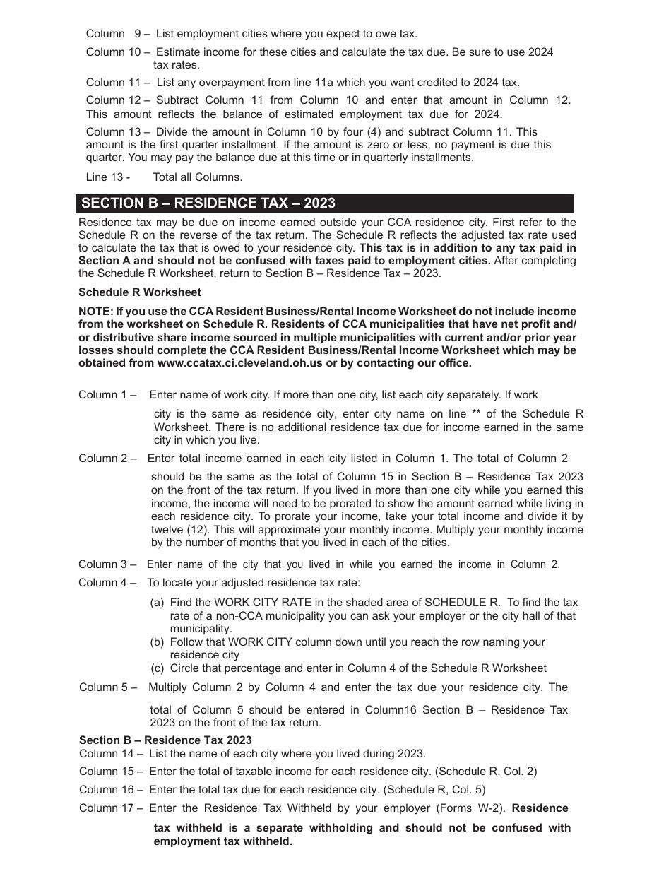 Individual Tax Form Instruction Booklet - City of Cleveland, Ohio, Page 9