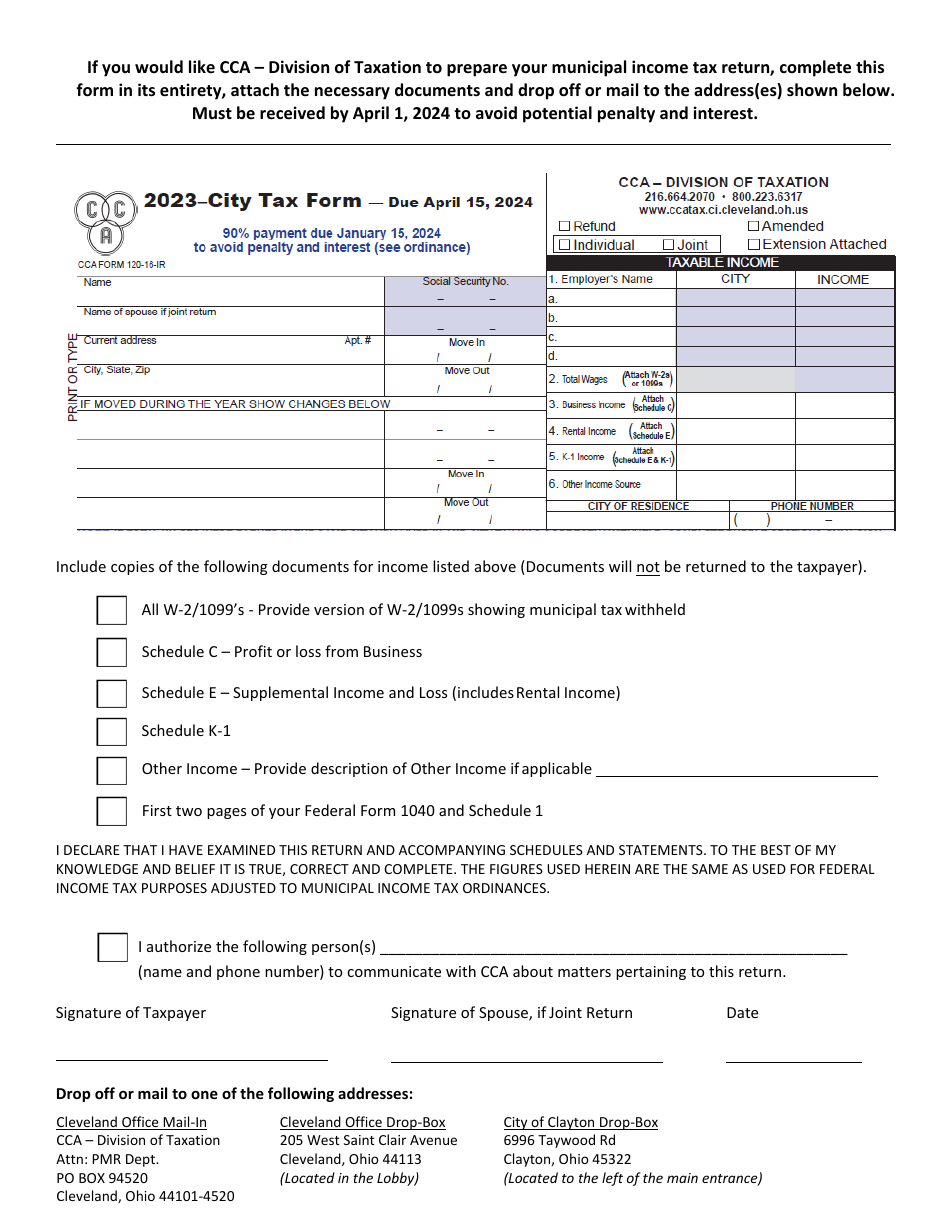 Taxpayer Assistance Form - City of Cleveland, Ohio, Page 1