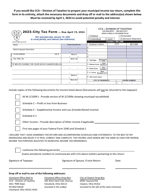 Taxpayer Assistance Form - City of Cleveland, Ohio Download Pdf