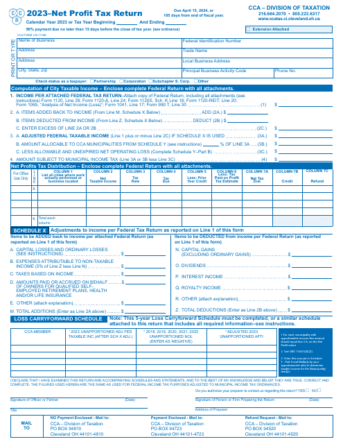 CCA Form 120-17-BR Net Profit Tax Return - City of Cleveland, Ohio, 2023