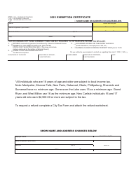 Document preview: Exemption Certificate - City of Cleveland, Ohio, 2023