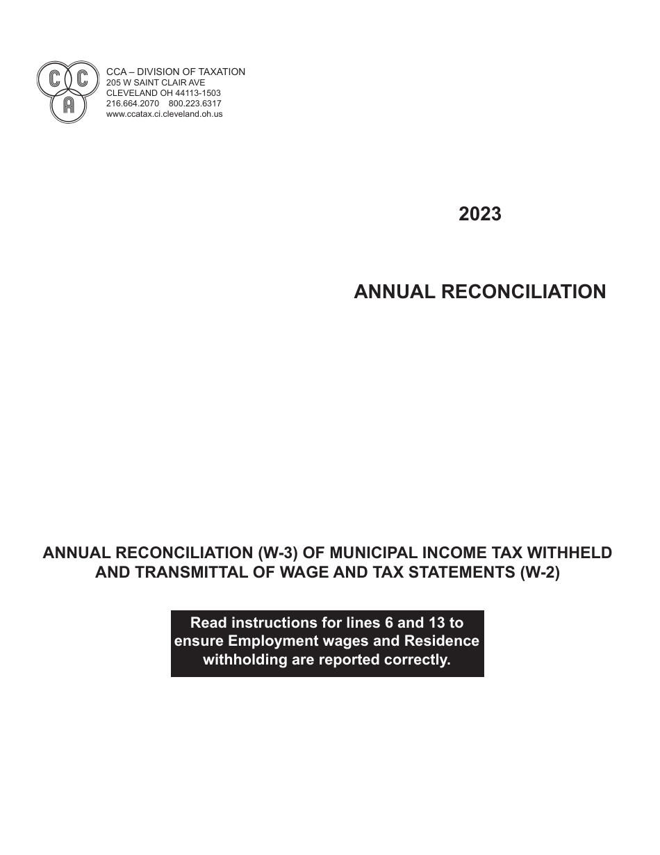 Annual Reconciliation of Municipal Income Tax Withheld and Transmittal of Wage and Tax Statements - City of Cleveland, Ohio, Page 1