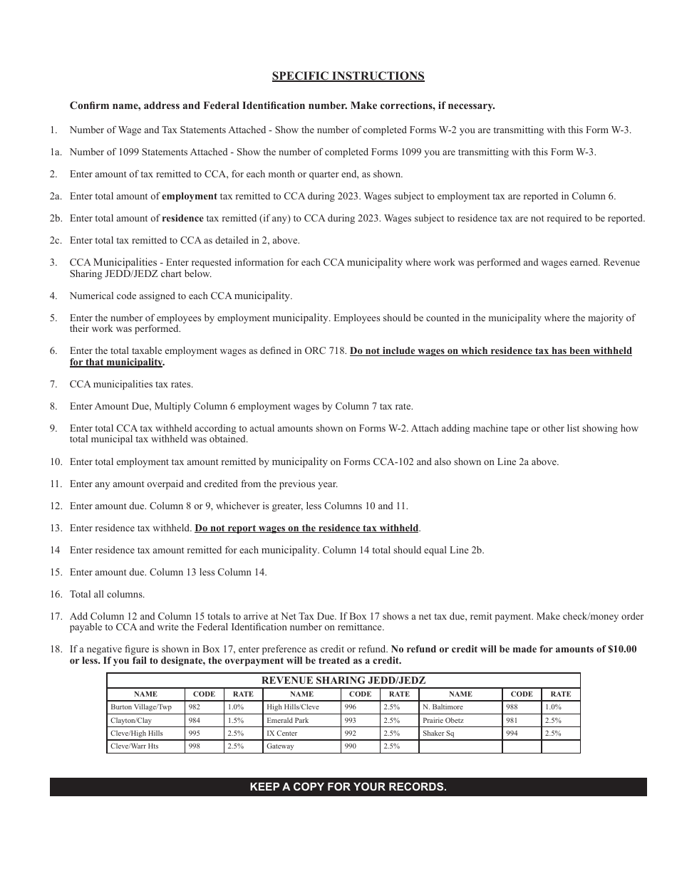 Annual Reconciliation of Municipal Income Tax Withheld and Transmittal of Wage and Tax Statements - City of Cleveland, Ohio, Page 3