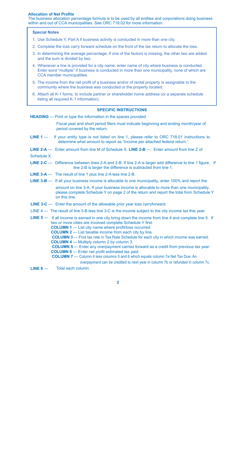 Instructions for Net Profit Tax Return - City of Cleveland, Ohio, Page 3
