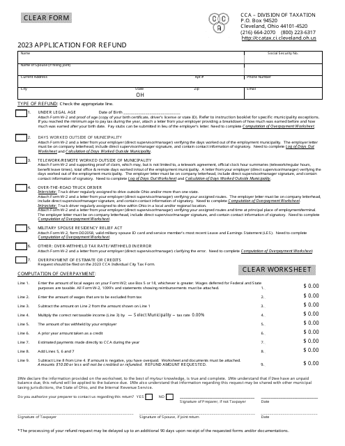 Application for Refund - City of Cleveland, Ohio, 2023