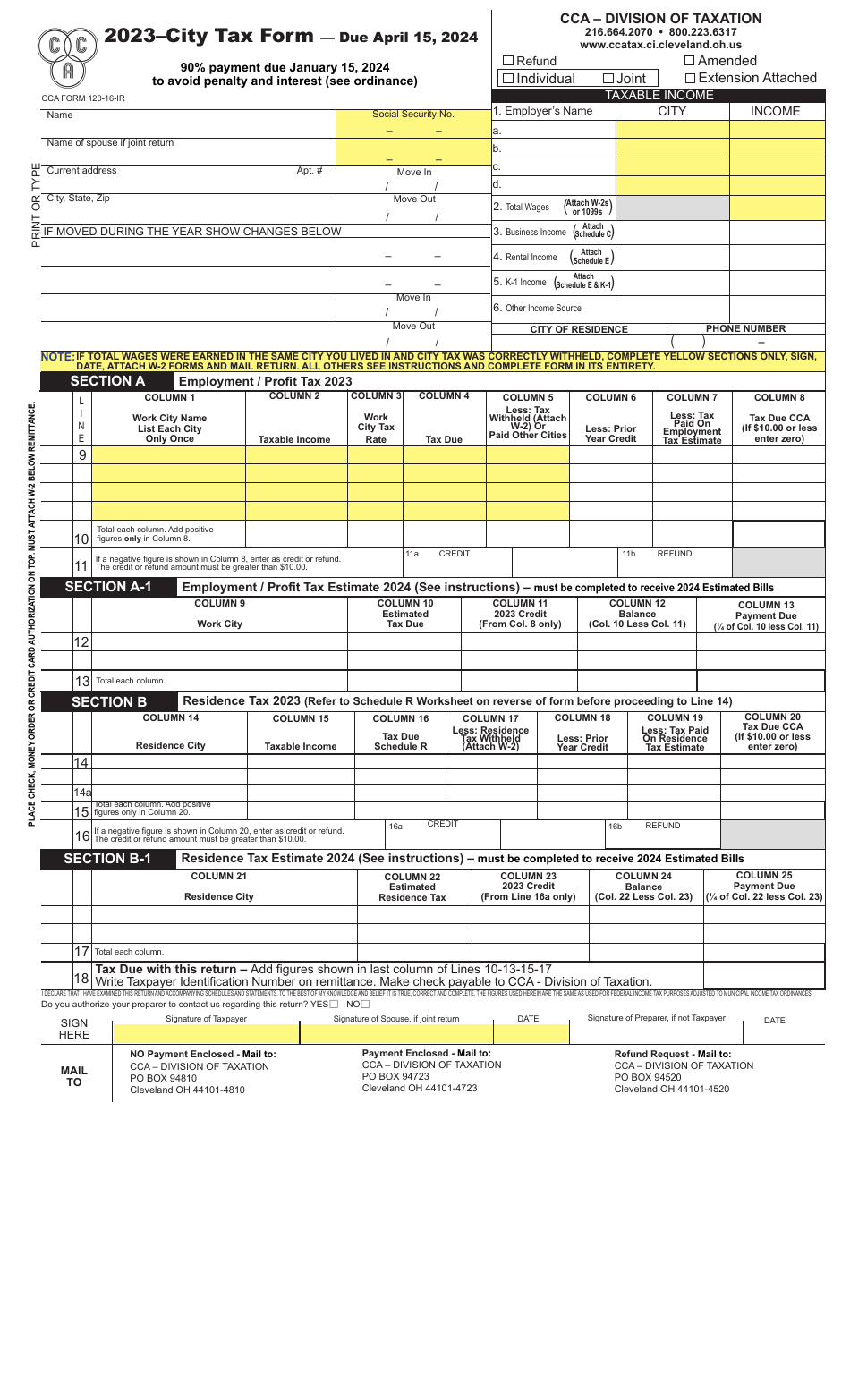 Individual Municipal Income Tax Forms - City of Cleveland, Ohio, Page 3