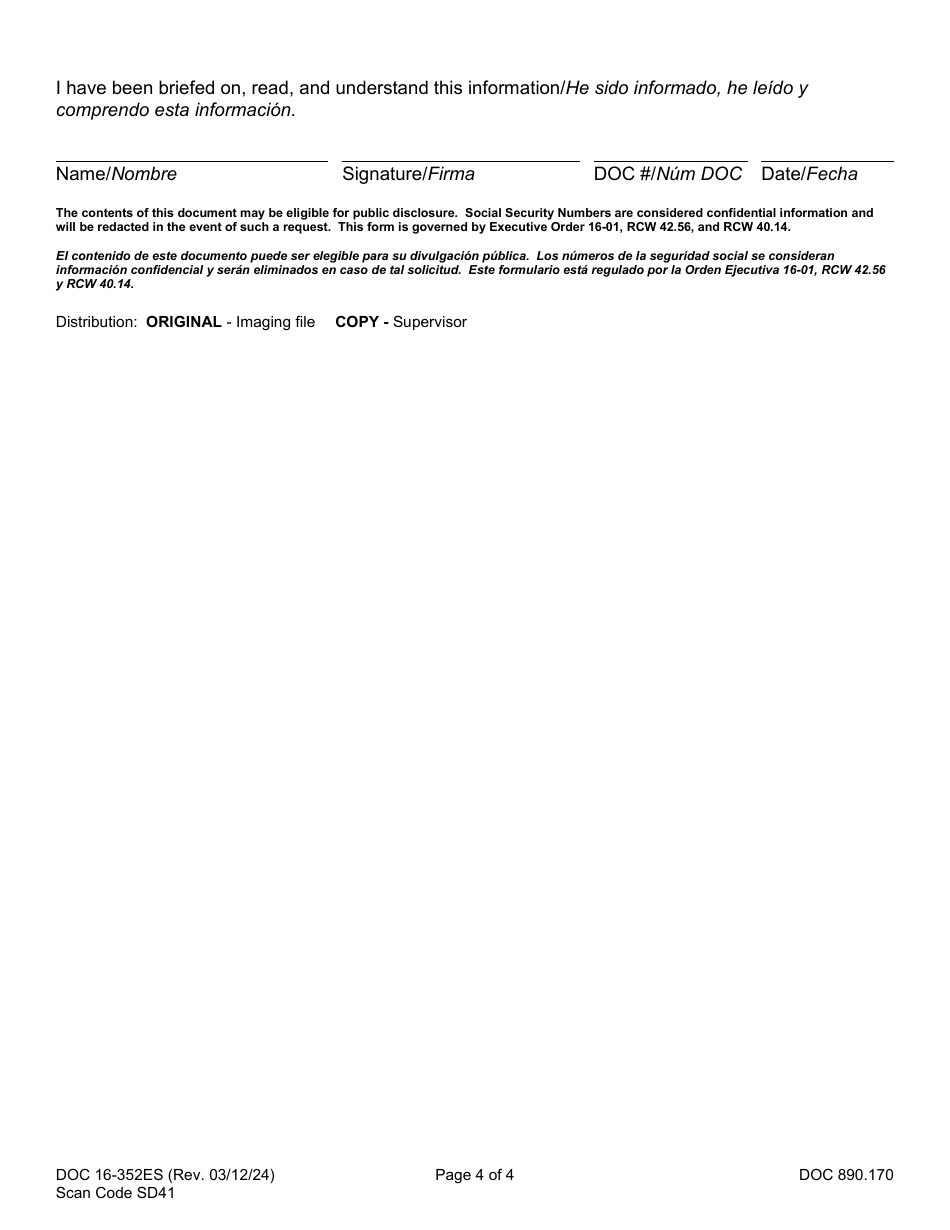 Form DOC16-352ES Outdoor Heat Exposure Awareness Training - Washington (English / Spanish), Page 4