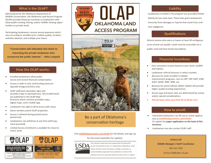 Landowner Application Form - Oklahoma Land Access Program (Olap) - Oklahoma Download Pdf