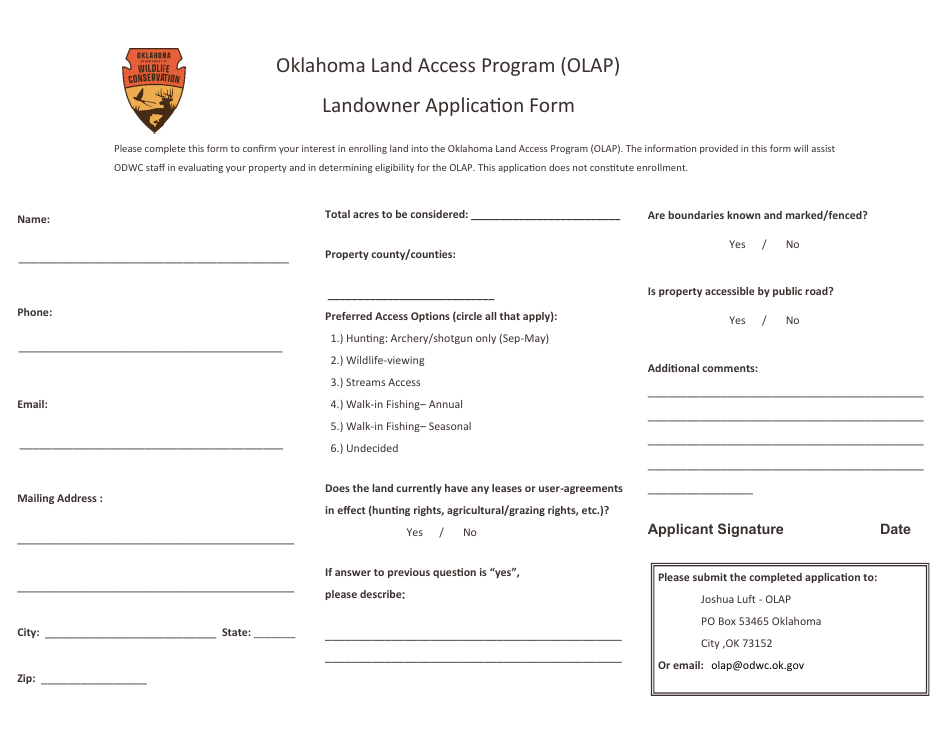 Oklahoma Landowner Application Form Oklahoma Land Access Program