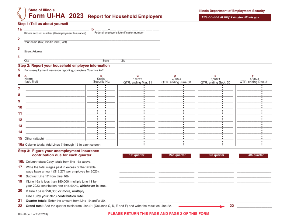Form UI-HA Report for Household Employers - Illinois, Page 3