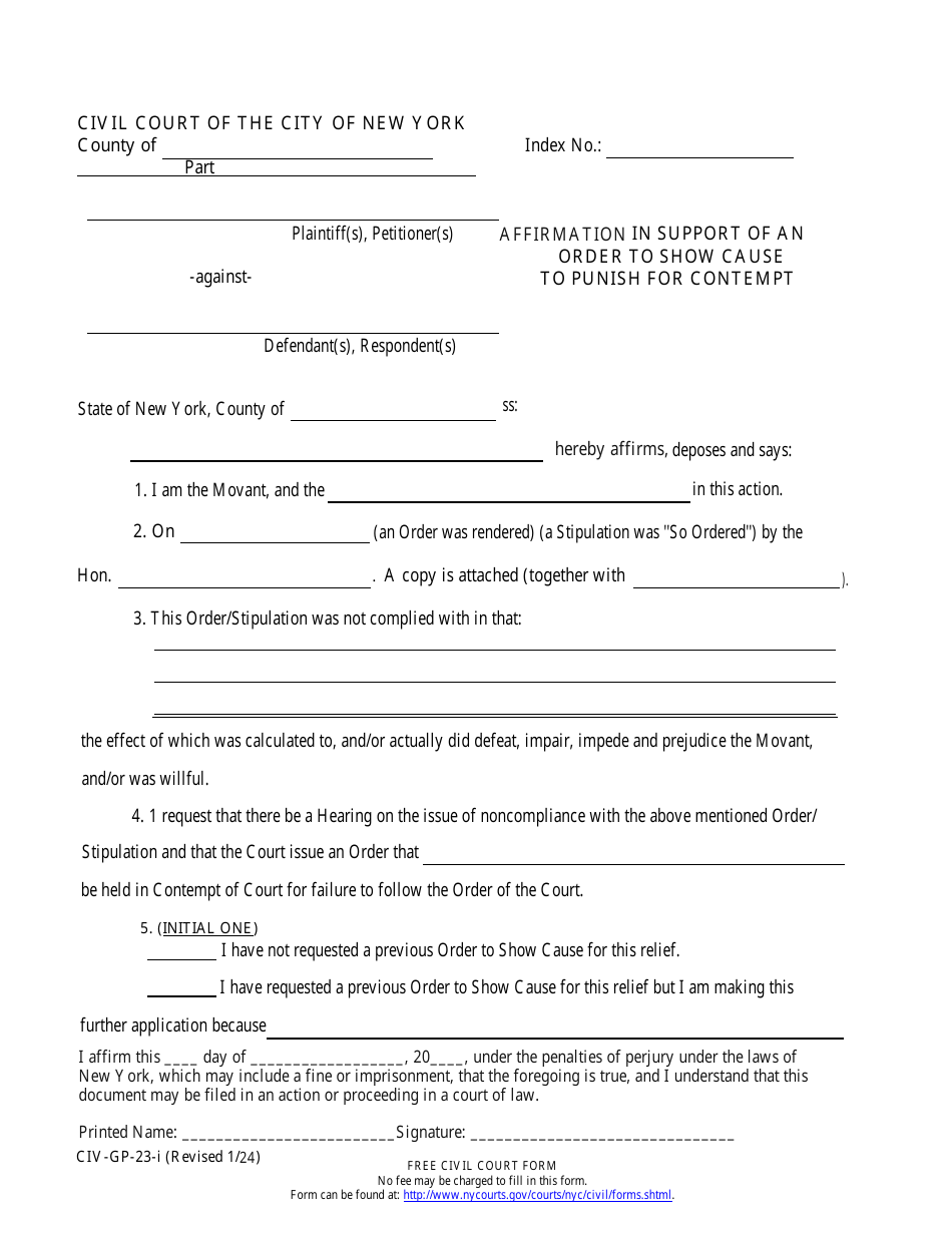 Form CIV-GP-23-I - Fill Out, Sign Online and Download Fillable PDF, New ...