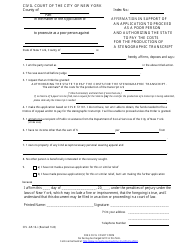 Document preview: Form CIV-GP-16 Affirmation in Support of an Application to Proceed as a Poor Person and Authorizing the State to Pay the Costs for the Production of a Stenographic Transcript - New York City