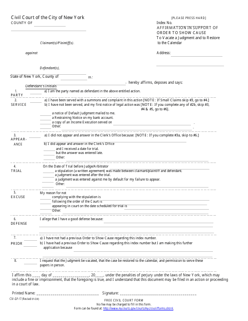 Form CIV-GP-17  Printable Pdf