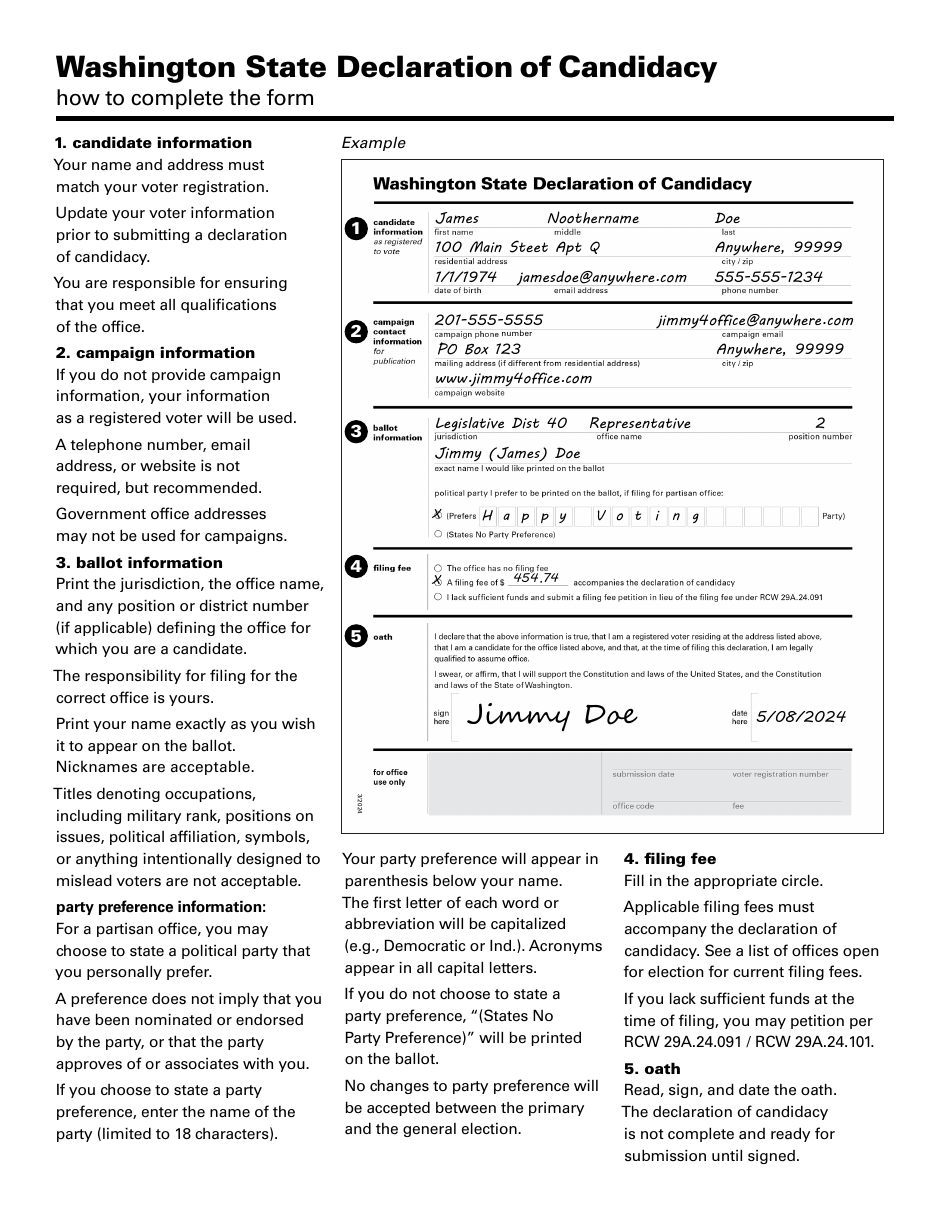 Washington State Declaration of Candidacy - Washington, Page 2
