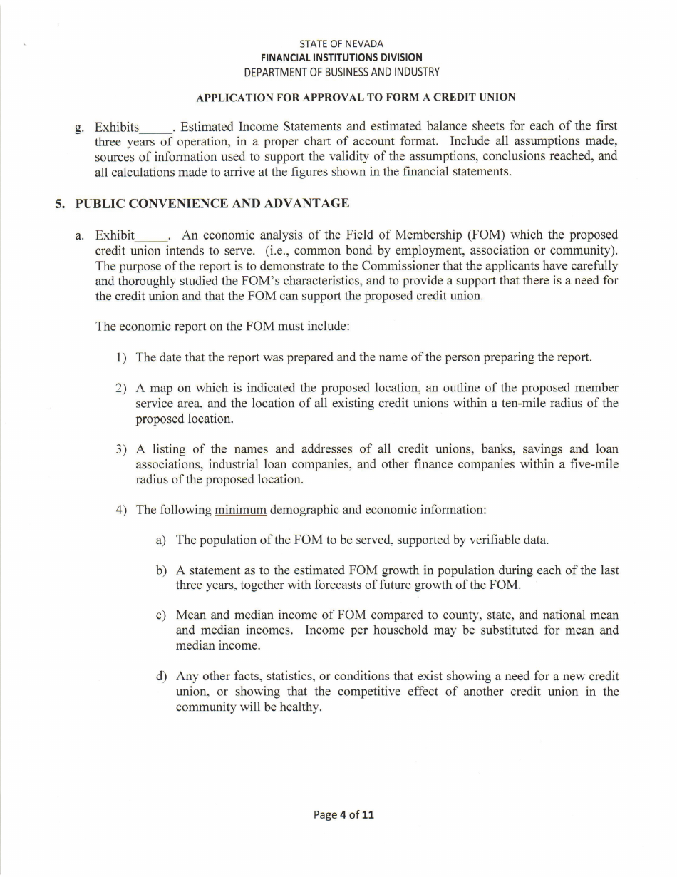 Application for Approval to Form a Credit Union - Nevada, Page 4