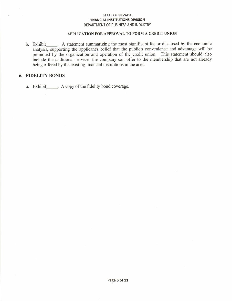 Application for Approval to Form a Credit Union - Nevada, Page 5