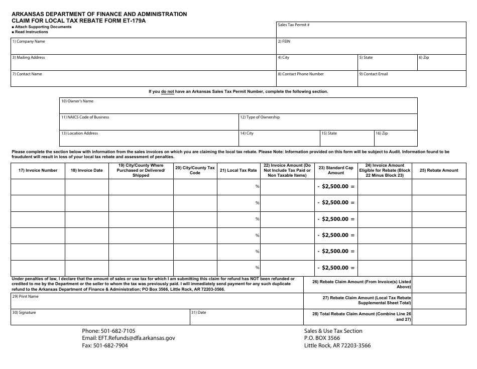 Form ET-179A Claim for Local Tax Rebate Form - Arkansas, Page 3