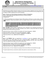 Document preview: Form 21-3000 Add Veteran Designation (All Driver Licenses/Id Card) - Montana