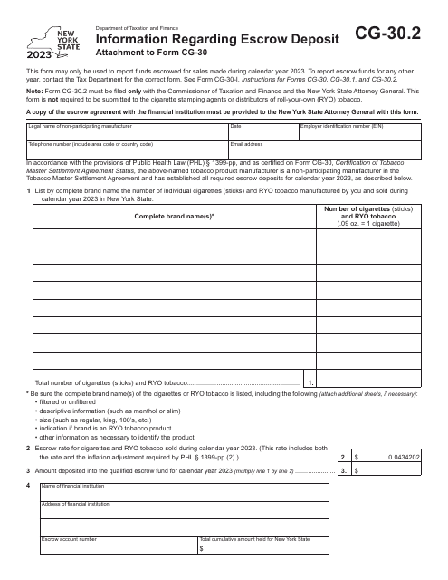 Form CG-30.2 Information Regarding Escrow Deposit - New York, 2023