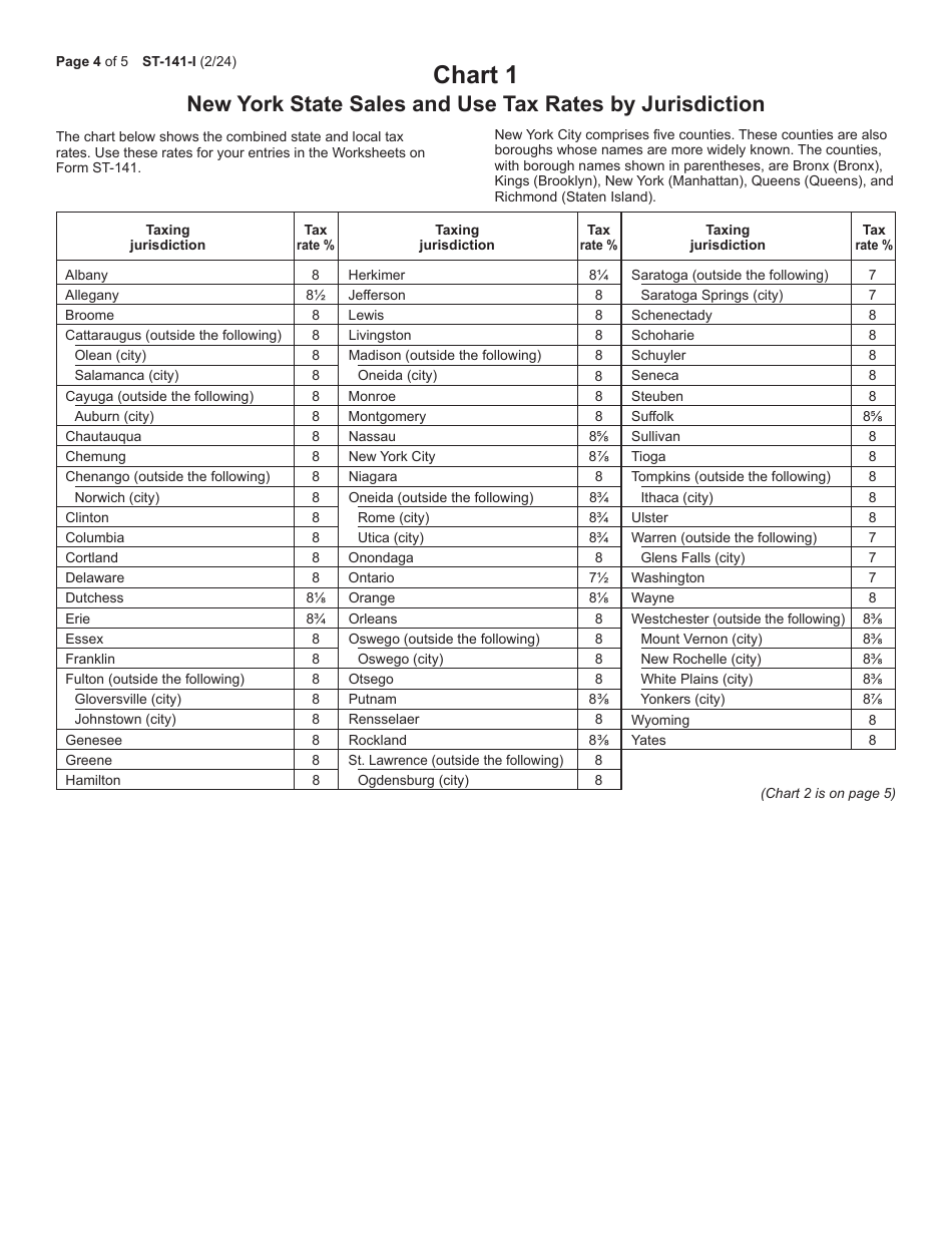 Instructions for Form ST-141 Individual Purchasers Periodic Report of Sales and Use Tax - New York, Page 4