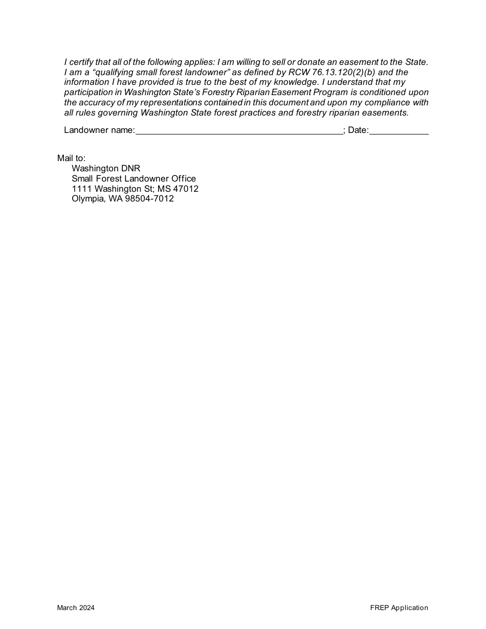 Forestry Riparian Easement Program Application - Washington, Page 2