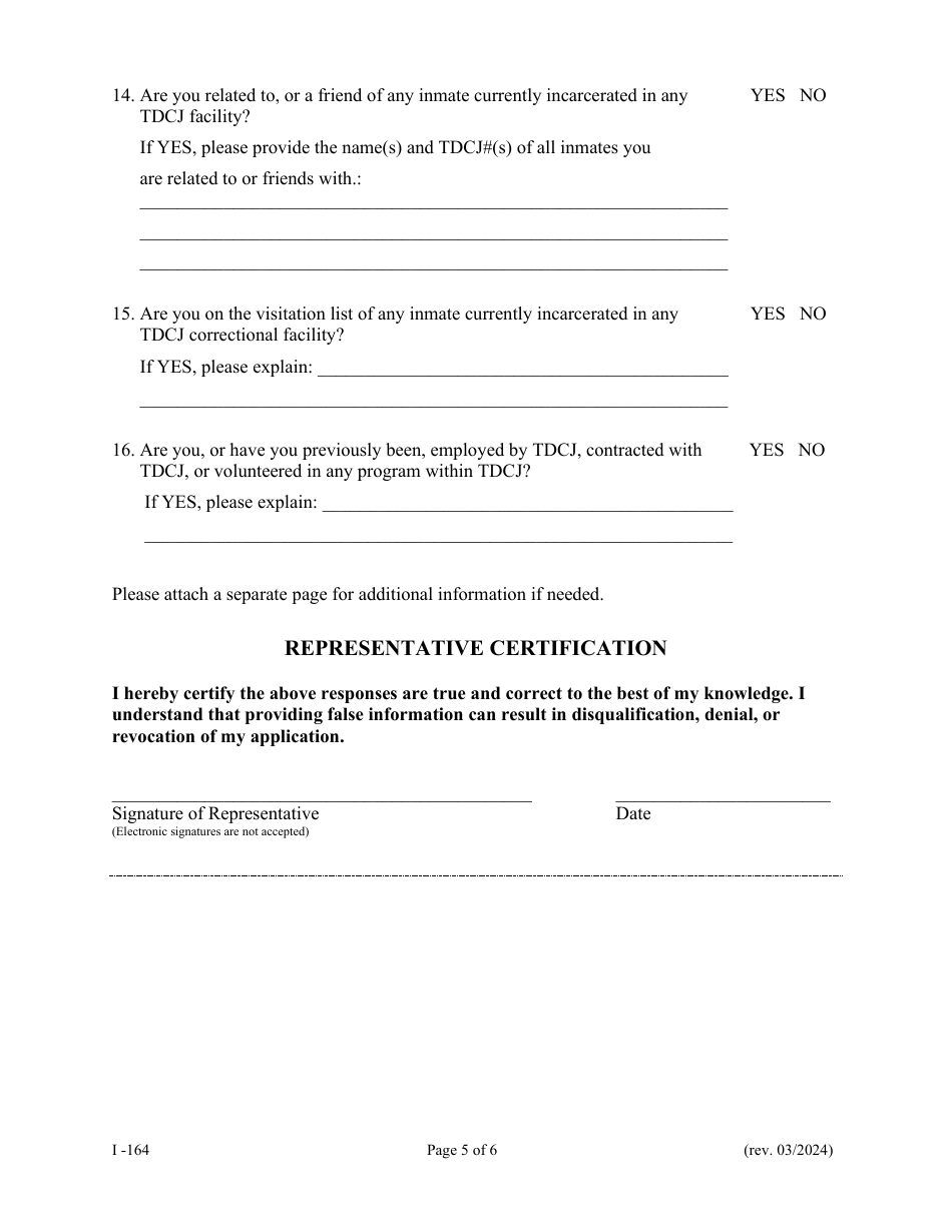 Form I-164 Application to Visit Tdcj Inmate as Attorney / Consul Representative - Texas, Page 5