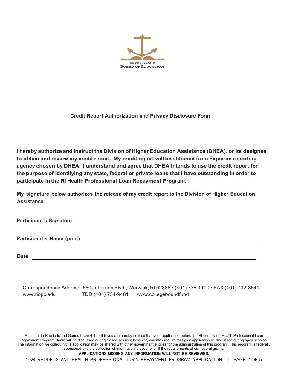 Rhode Island Health Professionals Loan Repayment Program Application - Rhode Island, Page 2