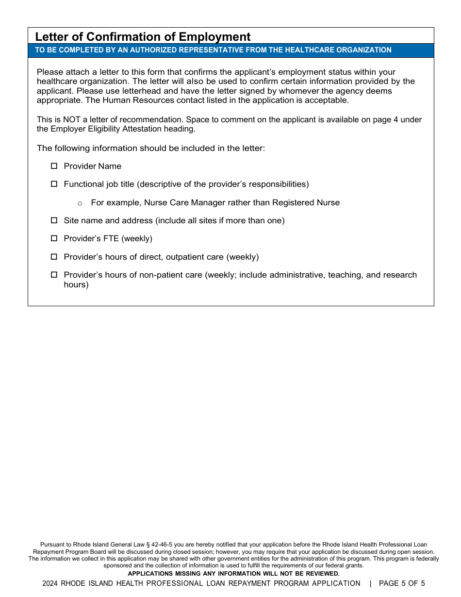 Rhode Island Health Professionals Loan Repayment Program Application - Rhode Island, Page 5