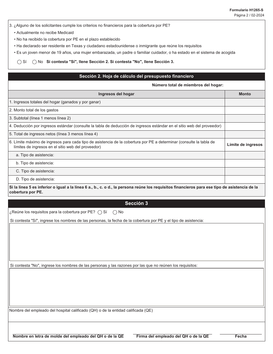 Formulario H1265-S Hoja De Trabajo Sobre La Cobertura Por Presuncion De Derecho a Beneficios (Pe) - Texas (Spanish), Page 2