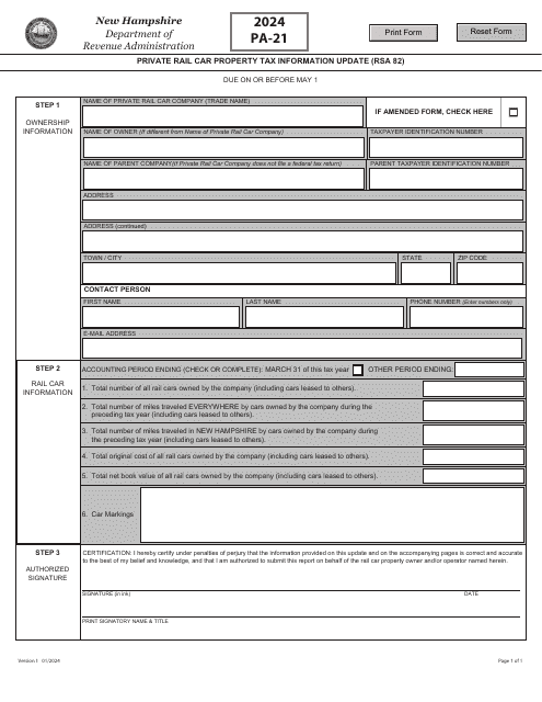 Form PA-21 2024 Printable Pdf