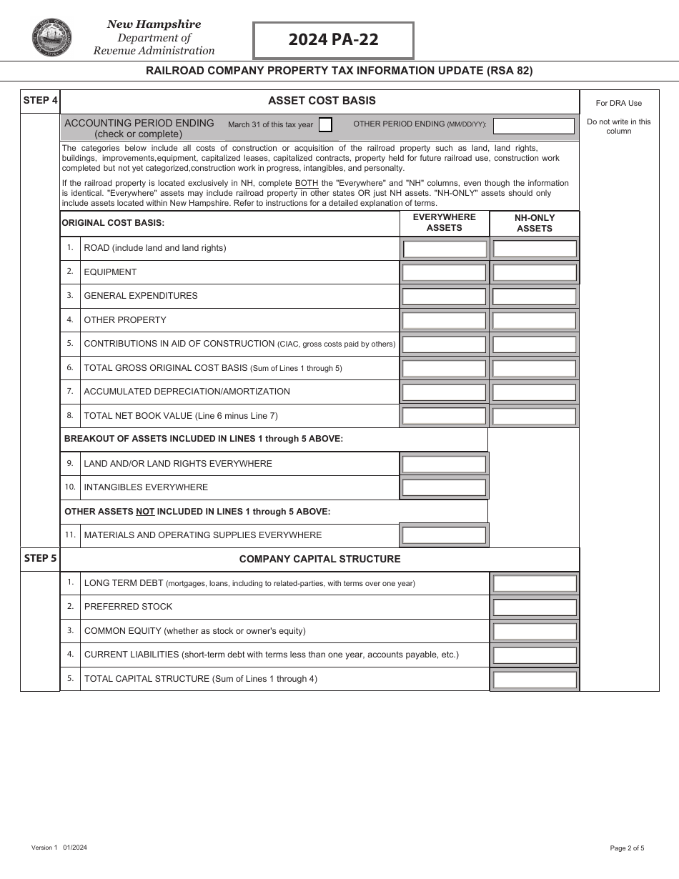 Form PA-22 Railroad Company Property Tax Information Update (Rsa 82) - New Hampshire, Page 2