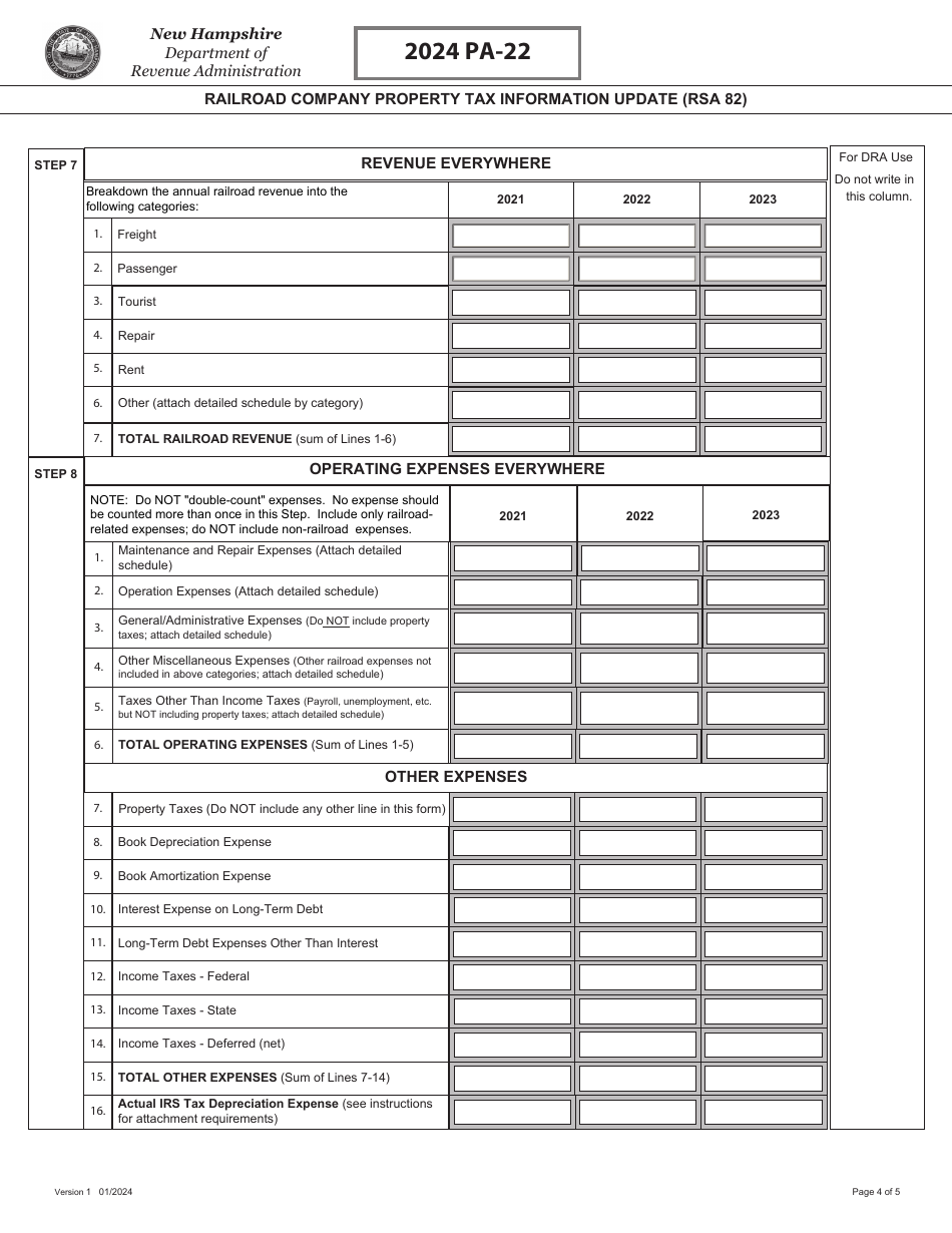 Form PA-22 Railroad Company Property Tax Information Update (Rsa 82) - New Hampshire, Page 4
