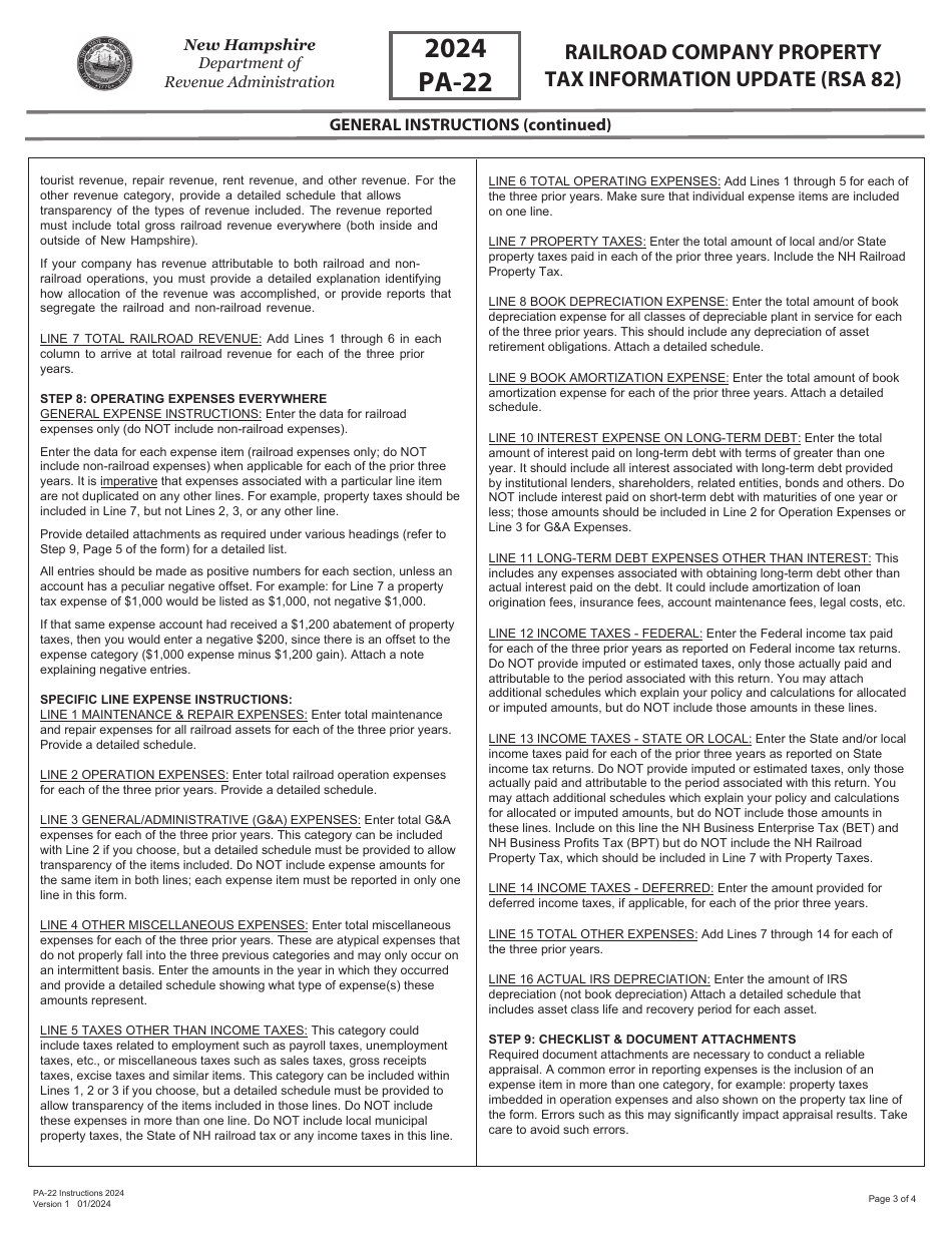 Instructions for Form PA-22 Railroad Company Property Tax Information Update - New Hampshire, Page 3