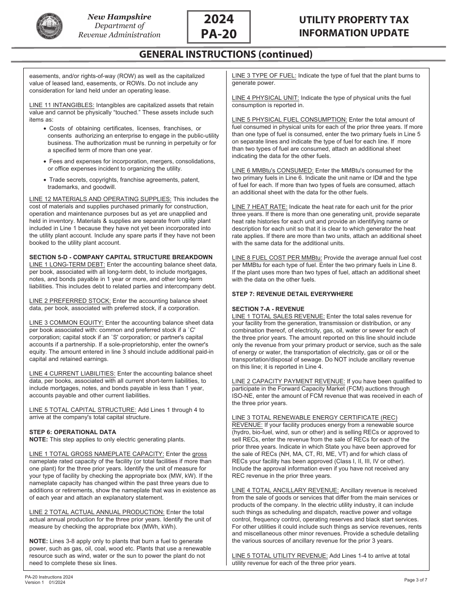 Instructions for Form PA-20 Utility Property Tax Information Update - New Hampshire, Page 3