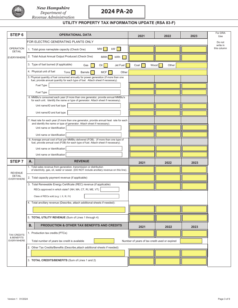 Form PA-20 Utility Property Tax Information Update (Rsa 83-f) - New Hampshire, Page 3