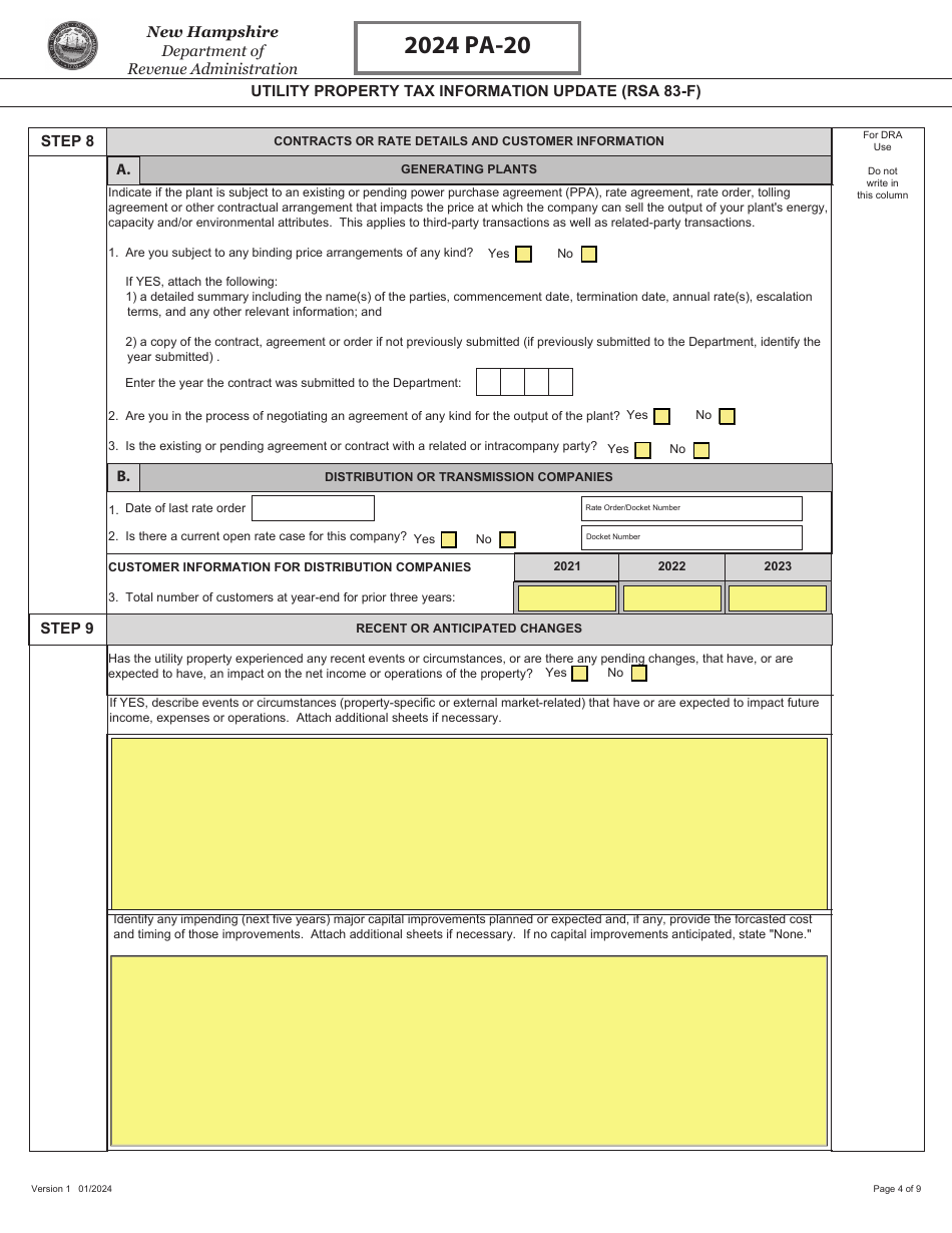 Form PA-20 Utility Property Tax Information Update (Rsa 83-f) - New Hampshire, Page 4