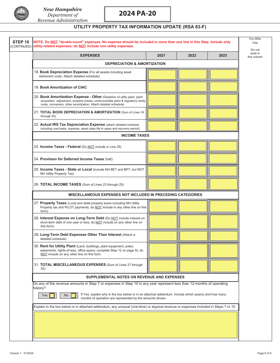 Form PA-20 Utility Property Tax Information Update (Rsa 83-f) - New Hampshire, Page 6